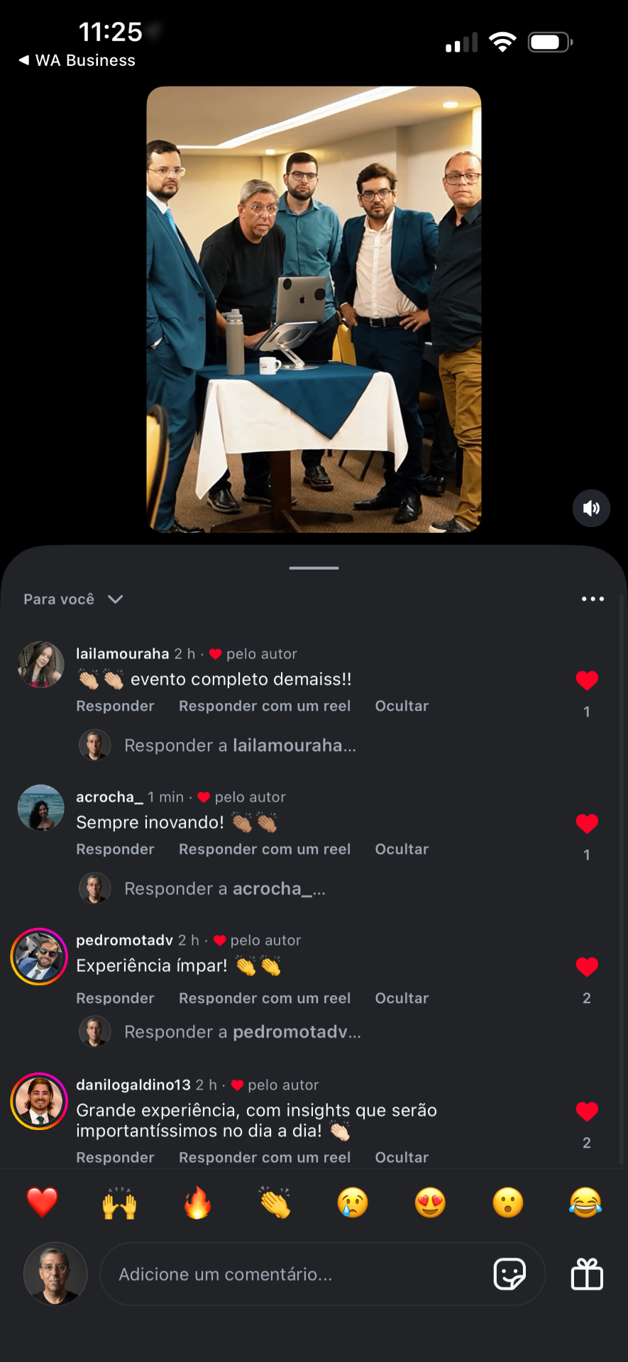 Comentários de participantes no Instagram